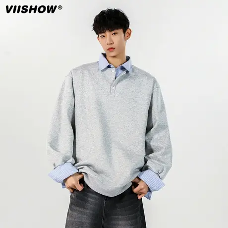 VIISHOW假两件卫衣男2025春秋季新款ins韩系校园风宽松休闲上衣商品大图