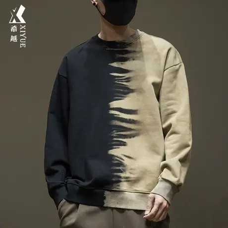希越440g重磅套头卫衣男秋季宽松大码撞色渐染美式潮牌打底衫上衣图片