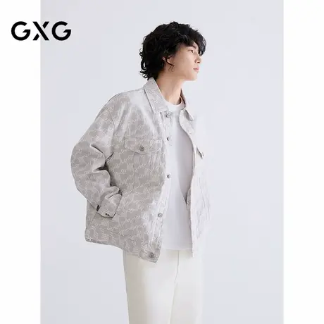 GXG男装 灰白色满版提花时尚牛仔夹克外套25年春新品G25XE81005商品大图