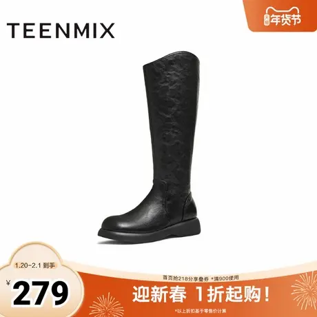 天美意2025冬新款厚底英伦百搭显瘦长靴骑士靴时装女靴CFT80DG5图片