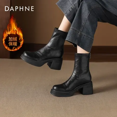 达芙妮高跟短靴女2026新款秋春厚底加绒瘦瘦靴英伦风增高马丁靴商品大图