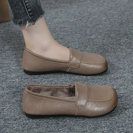 复古圆头软皮小皮鞋女2023新款仙女温柔平底乐福鞋晚晚风胖脚单鞋商品大图