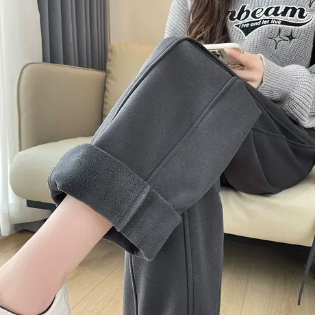 灰色窄版阔腿裤女秋冬款高腰直筒香蕉裤美式宽松加绒休闲运动卫裤图片