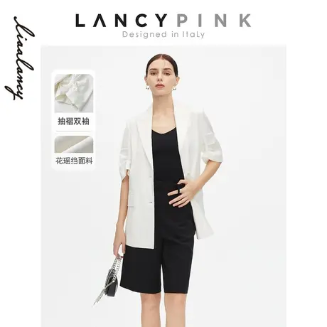 【意大利设计】朗姿亚麻白色休闲西装西服外套女2022年夏季新款图片
