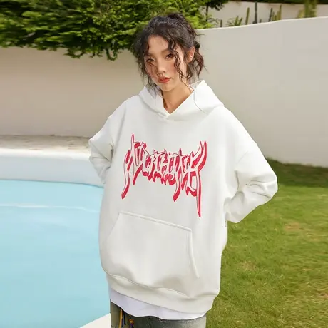 Nuthink美式高街街头字母连帽卫衣冬季男潮潮牌宽松加绒情侣外套商品大图