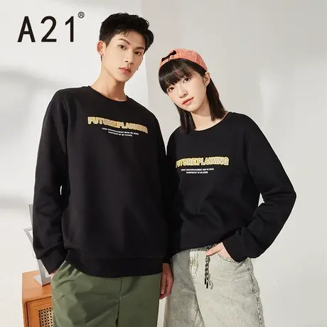 A21outlets秋冬男装圆领长袖卫衣衫潮撞色3M反光字母印花情侣上衣图片