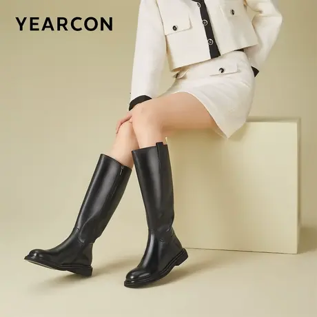 意尔康女鞋2023秋冬新款牛皮长靴不过膝全皮高筒骑士靴显瘦小个子图片