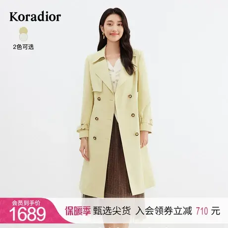 珂莱蒂尔女装2023年冬季大衣纯色双排扣收腰显瘦中长款风衣外套图片