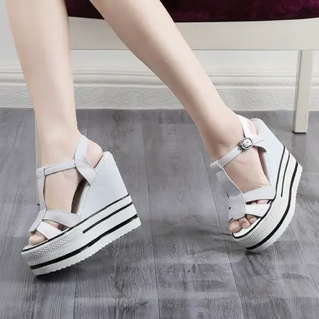 婚纱神器松糕鞋女增高小个子鱼嘴凉鞋坡跟厚底防水台高跟新娘婚鞋商品大图