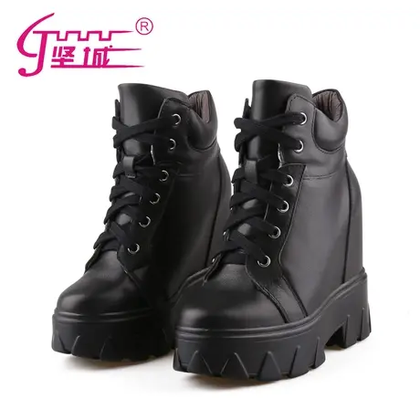 小个子12cm内增高马丁靴女英伦风春秋单靴真皮超高跟高帮厚底短靴图片