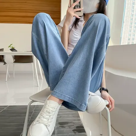 天丝牛仔裤女薄款春夏季新款直筒宽松裤子高腰浅色休闲冰丝阔腿裤商品大图