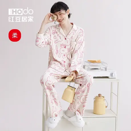 红豆居家纯棉睡衣女长袖春秋家居服套装全棉可外穿秋季宽松月子服商品大图