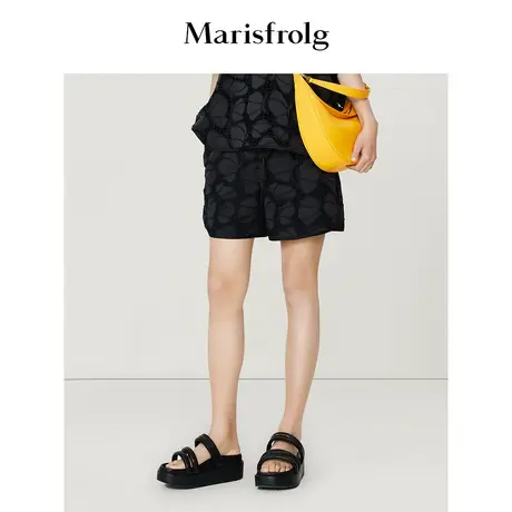 【商场同款】玛丝菲尔2023年夏季新款黑色镂空刺绣直筒休闲短裤女商品大图