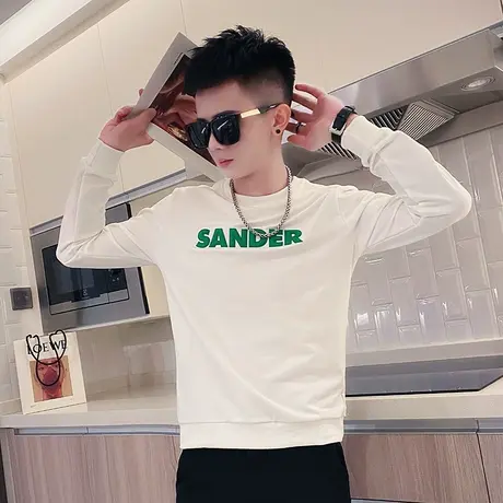 秋季字母卫衣男装韩版潮流长袖打底衫学生潮牌ins痞帅简约T恤体恤商品大图