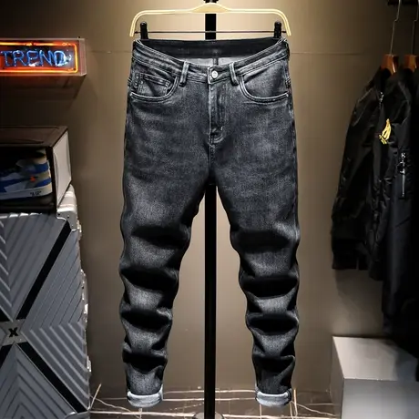 夏季牛仔裤男士潮牌韩版新款潮流百搭休闲修身小脚弹力长裤子男裤商品大图