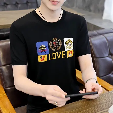 男士冰丝短袖T恤夏季薄款2023新款欧货潮流时尚帅气针织半袖上衣商品大图