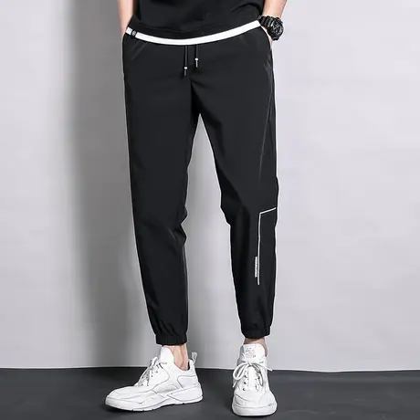 长裤子男夏季休闲薄款冰丝九分裤直筒百搭小脚束脚黑裤速干空调裤图片