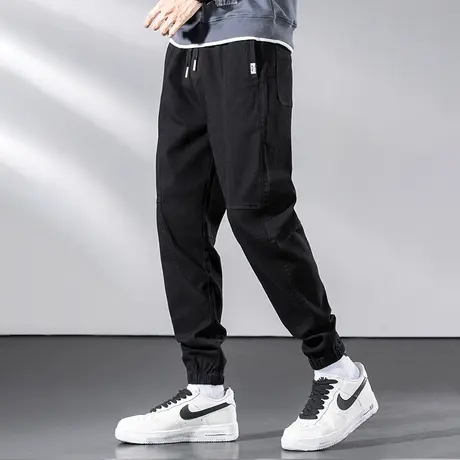 休闲长裤子男秋冬款宽松潮流百搭黑色运动裤九分抽绳小脚束脚卫裤商品大图