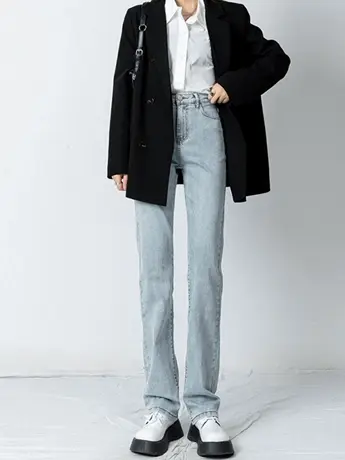 清仓捡漏通勤潮流牛仔裤女2023新款秋冬款显瘦宽松高腰拖地裤潮商品大图