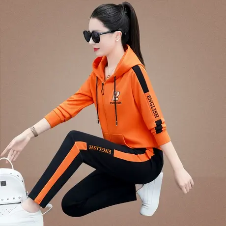 休闲运动服套装女新款春秋季时尚韩版大码女装连帽卫衣外套两件套商品大图