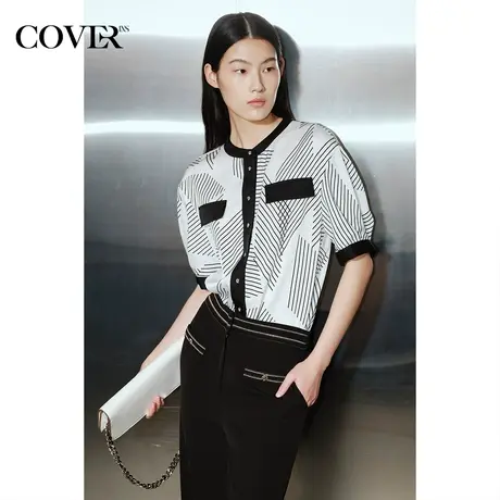 COVER夏季印花醋酸撞色门襟衬衫图片