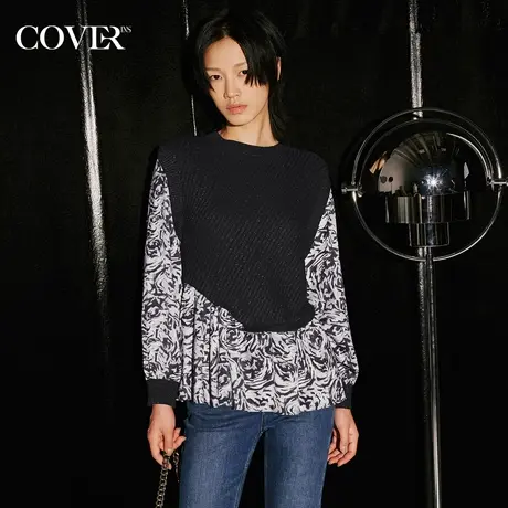 COVER秋季复古假两件印花散摆针织衫图片