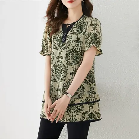 小碎花雪纺衫女夏季2023年新款大码宽松遮肚洋气小衫中长款女上衣商品大图