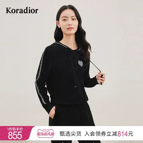 珂莱蒂尔女装2023冬季新款连帽设计感卫衣短款外套商品大图