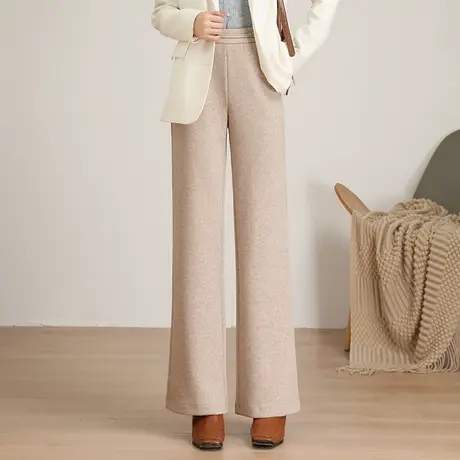 时尚羊毛呢微喇直筒裤女秋冬2023新款垂感松紧高腰气质长裤阔腿裤商品大图