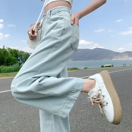 九分天丝阔腿牛仔裤女夏季薄款高腰八分裤显瘦小个子冰丝直筒裤商品大图