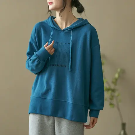 dza 文艺复古连帽卫衣女士2023春季新款百搭长袖外套宽松休闲上衣图片