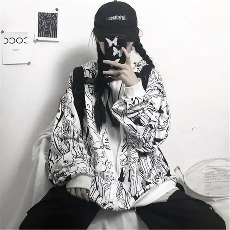 waitmore卫衣女春秋宽松韩版潮ins连帽上衣bf慵懒风薄款开衫外套商品大图