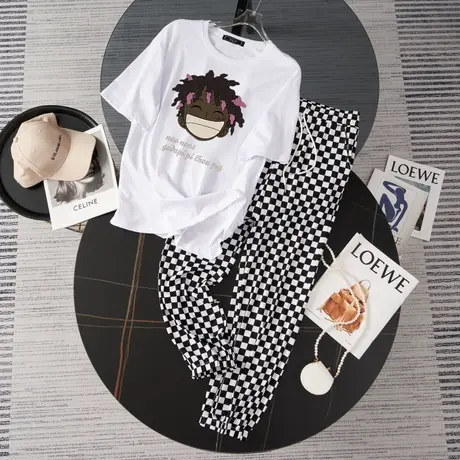 网红炸街运动服套装女夏季薄款时尚洋气短袖长裤小个子休闲两件套图片