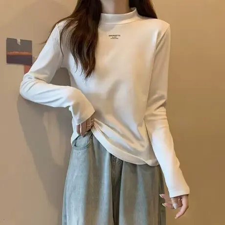 加绒加厚半高领打底衫女秋冬装内搭修身上衣洋气时髦保暖长袖T恤图片
