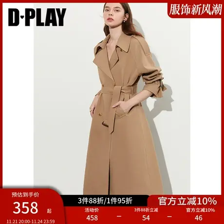 DPLAY【黑标】中长款风衣通勤OL英伦风卡其色大码长款风衣外套女图片