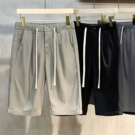 铜氨丝丝光夏季休闲短裤男士速干韩版潮流中裤凉感男装中通五分裤商品大图