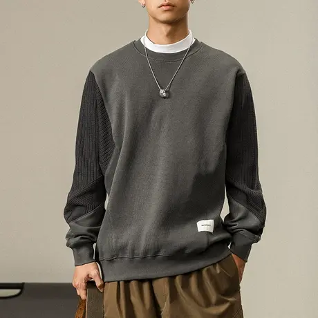 秋冬款百搭卫衣侧面针织毛衣拼接帅气卫衣圆领时尚大码潮流卫衣商品大图