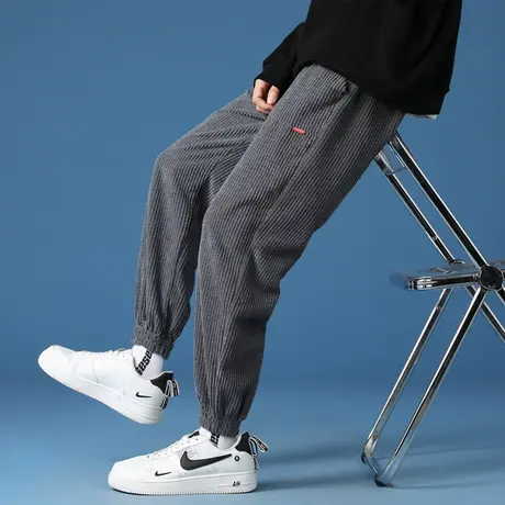 宽松灯芯绒男裤春秋季高端潮牌束脚阔腿裤秋冬男士休闲粗条绒裤子商品大图