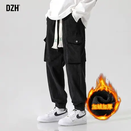 男士工装加绒裤子男冬季潮牌宽松2023新款灯芯绒男裤束脚休闲长裤商品大图