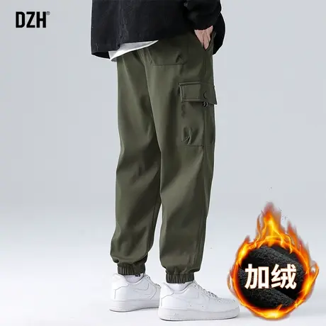 男士军绿色加绒工装裤男束脚宽松加厚裤子男款美式高街2024年新款商品大图
