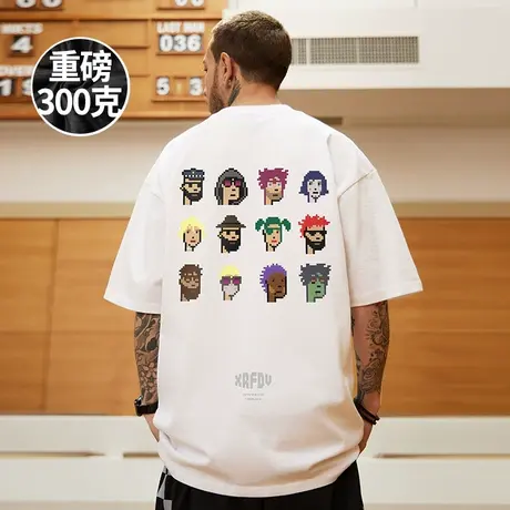 美式重磅300克复古t恤宽松半袖男款胖子潮牌大码男生短袖oversize商品大图