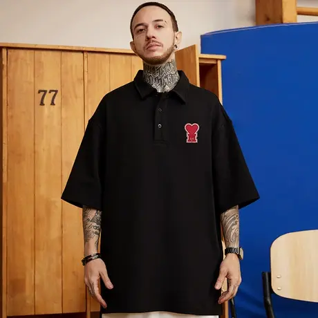 2025新款polo衫t恤胖子男ins短袖潮牌宽松夏季加肥加大码男装半袖图片