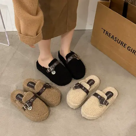 毛毛拖鞋女2023年新款时尚复古百搭网红厚底防滑外穿加绒加厚拖鞋商品大图