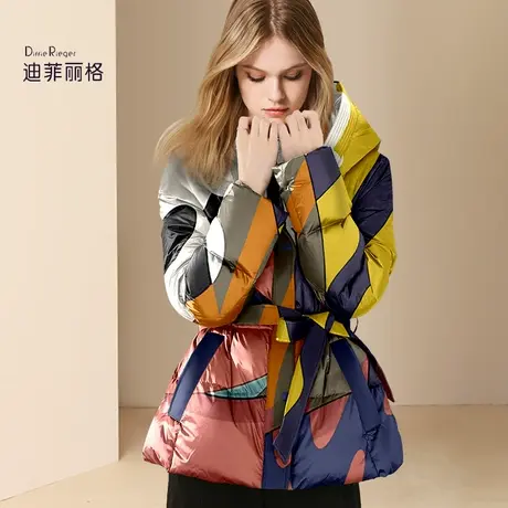 迪菲丽格复古小众设计感系带羽绒服女2023冬季新款收腰显瘦面包服商品大图
