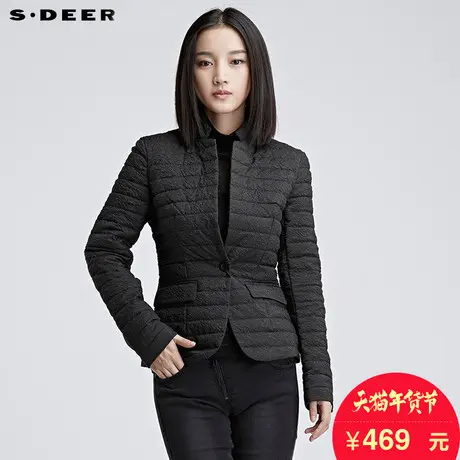 sdeer圣迪奥2018冬装商务轻薄复古压皱印花修身羽绒服女S16482460图片