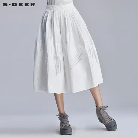 sdeer圣迪奥女夏装愫白异域纯色印花廓形拉链半身裙长裙S16281191图片