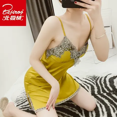吊带性感睡衣裙女夏季薄款小胸诱惑成人睡裙冰丝绸私房带胸垫短裙商品大图