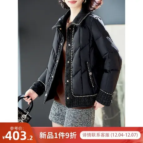 宝诗黎翻领亮丝拼接90白鸭绒羽绒服2023冬季新款保暖时尚短外套女商品大图