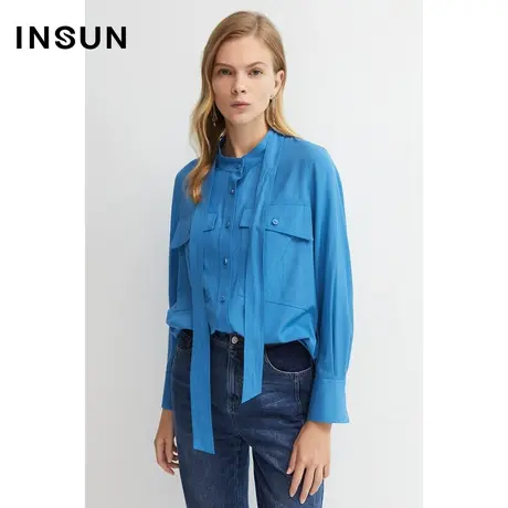 INSUN恩裳春季流行色彩立领可拆飘带衬衫图片