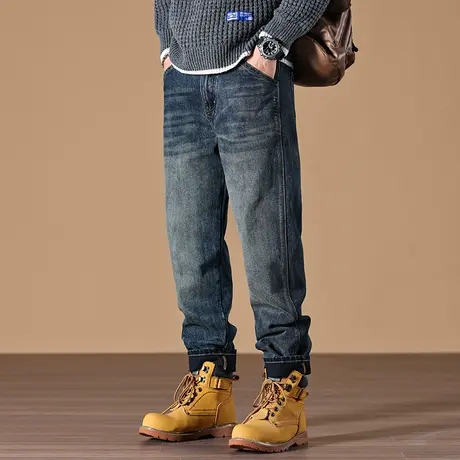 百搭直筒牛仔裤宽松水洗做旧高档牛仔裤男款修身小脚休闲牛仔裤男商品大图